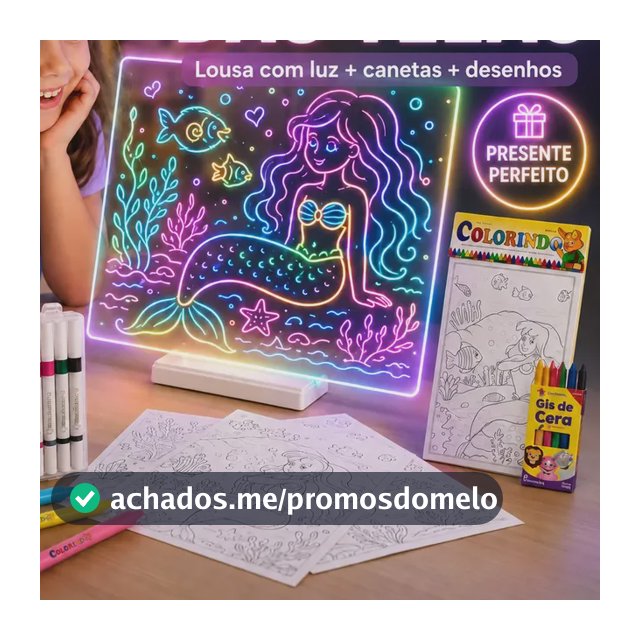Kit Lousa Mágica Led Estojo Caneta Acrílica 36 Cores Desenho Branco