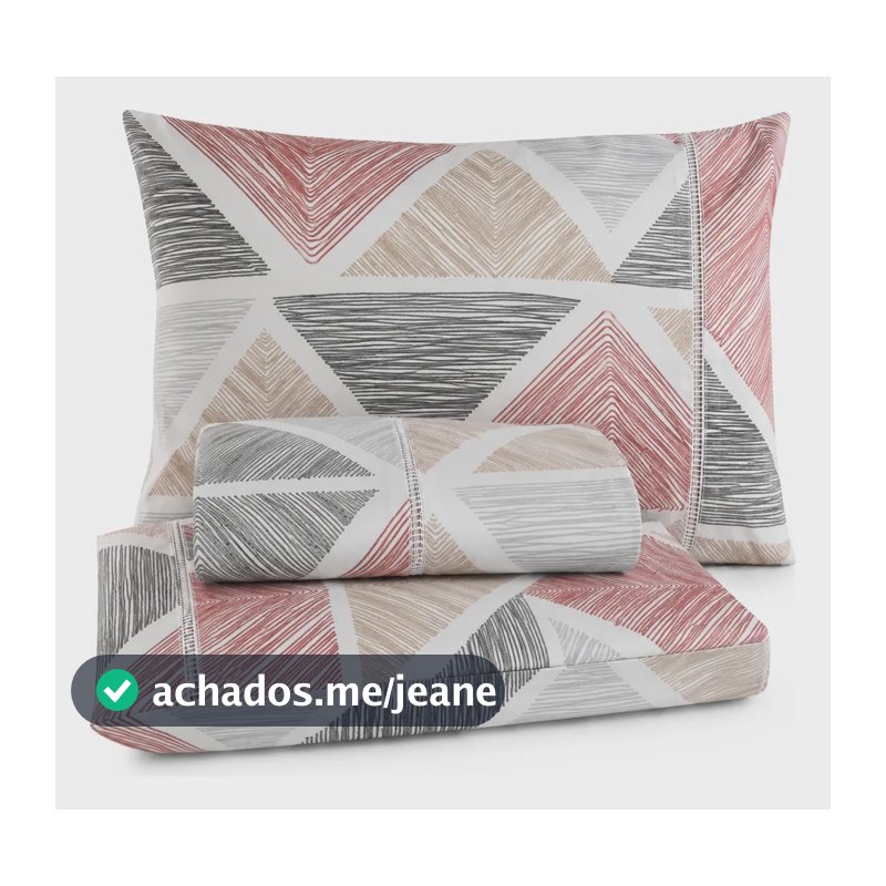 Jogo De Lençóis Casa Laura Enxovais Lençol 400 Fios Triângulos Bege Estampado