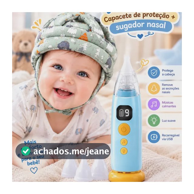 Kit Bebê Aspirador Nasal + Capacete Proteção Cabeça Infantil Verde-claro