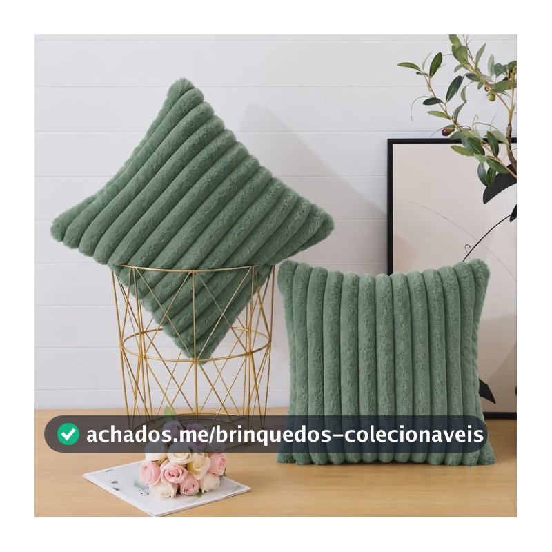 Kit 2 Capas De Almofadas Canelada Fleece Macia Pelúcia 45x45 Verde Lisa