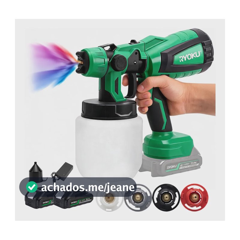 Pistola De Pintura Elétrica Com 2 Bateria 4 Bicos Ajustáveis Verde Premium Com 4 Bicos 127/220v