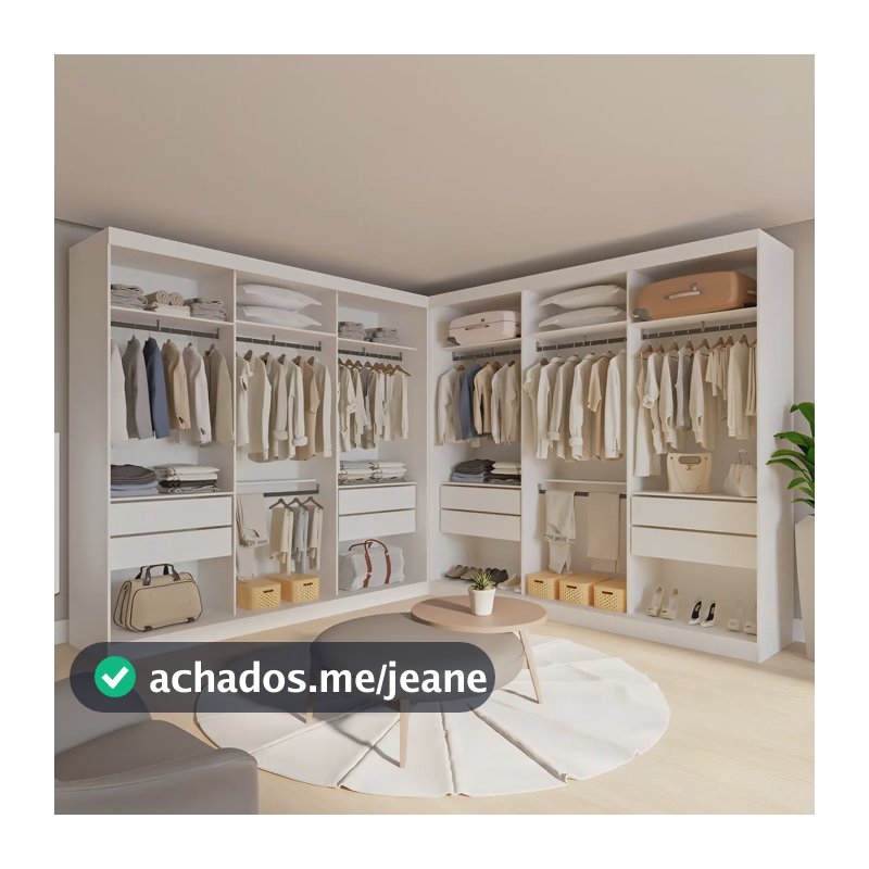 Closet Casal Sem Portas 8 Gavetas MINASTEX Paris Duo Branco Moderno