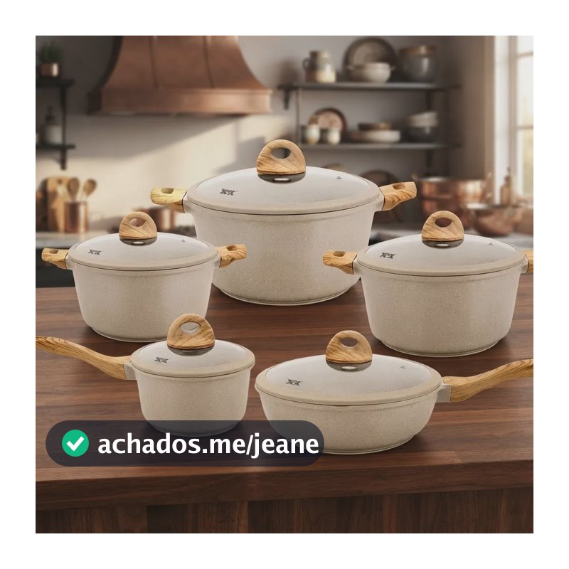 Jogo 5 Panelas Com Tampa Granito Revestimento Cerâmicos Off White