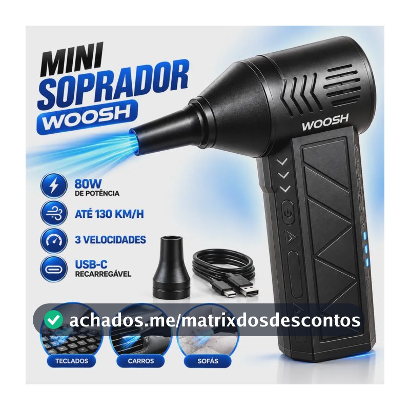Soprador de Ar Portátil Woosh Recarregável, Para Limpeza e Acender Churrasqueira