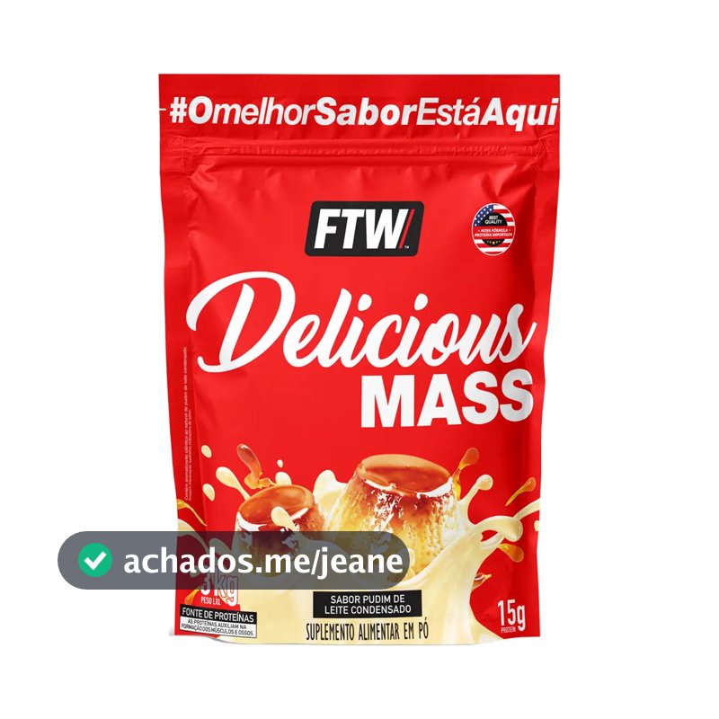 Delicious Mass Hipercalórico Refil 3kg Sabor Pudim de Leite Condensado - FTW