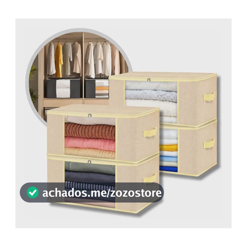 Kit 4 Saco Organizador Guarda Roupa Caixa Dobrável Cobertor Ocre