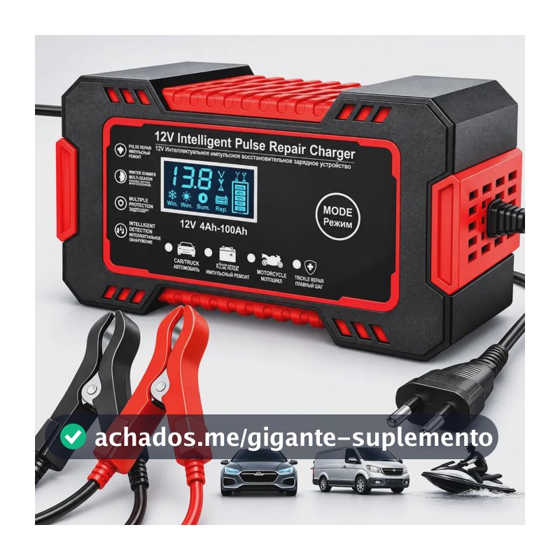 Carregador Inteligente De Bateria Automotiva 12v 6a Bivolt Recupera Baterias 4ah A 100ah Todos Veículos Moto Carro Caminhão Barco Woosh