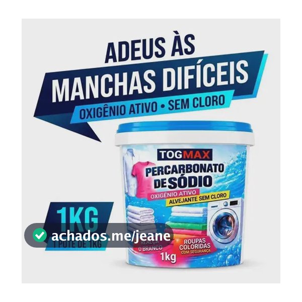 Percarbonato de Sódio Removedor Tira Manchas Potente Imbatível Impurezas Pote 1kg Togmax