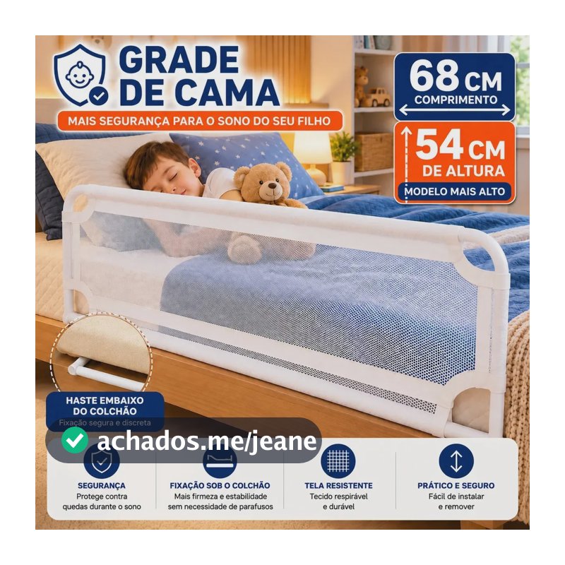 Grade de Proteção Para Cama Normal Box Bebê Criança Altura 54cm Branca