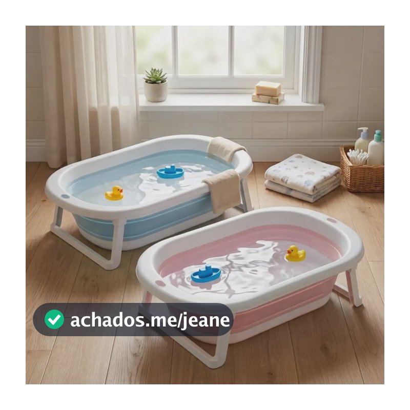 Banheira De Bebe Retrátil Dobrável Em Silicone Cor Azul