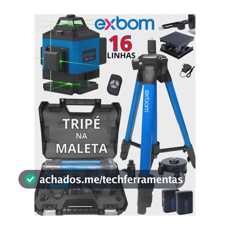 Nível Laser 16 Linhas + Tripé Exbom + Maleta 2 Baterias 360