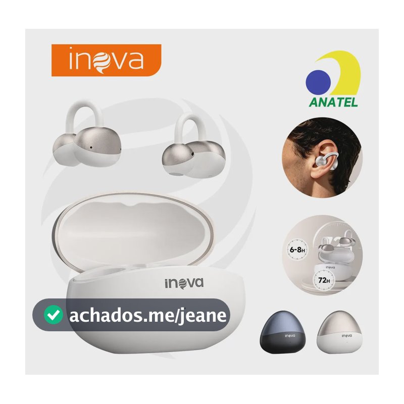 Fone de Ouvido Clip‑on Open‑Ear TWS FON‑13025E Dourado, Bluetooth 6.0, IPX7 À Prova D'água, Autonomia De Até 72 Horas, Compatível Com Android E iPhone, Ideal Para Academia E Uso Diário