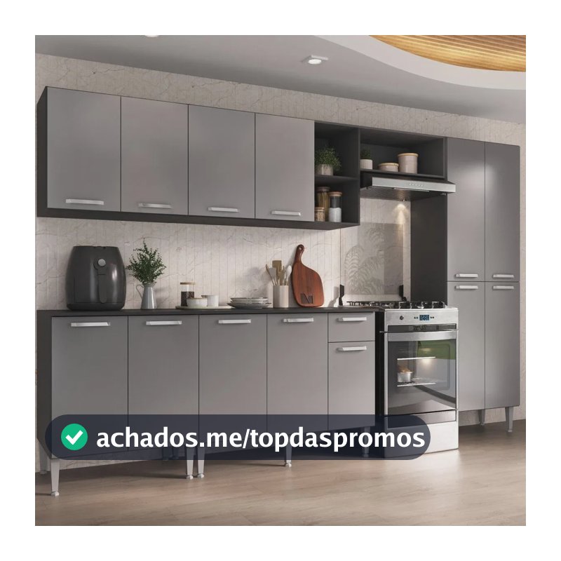 Armário Cozinha Modulada Completa 298cm Pequim Top Multimóveis MP3770 Preto/Lacca Fumê
