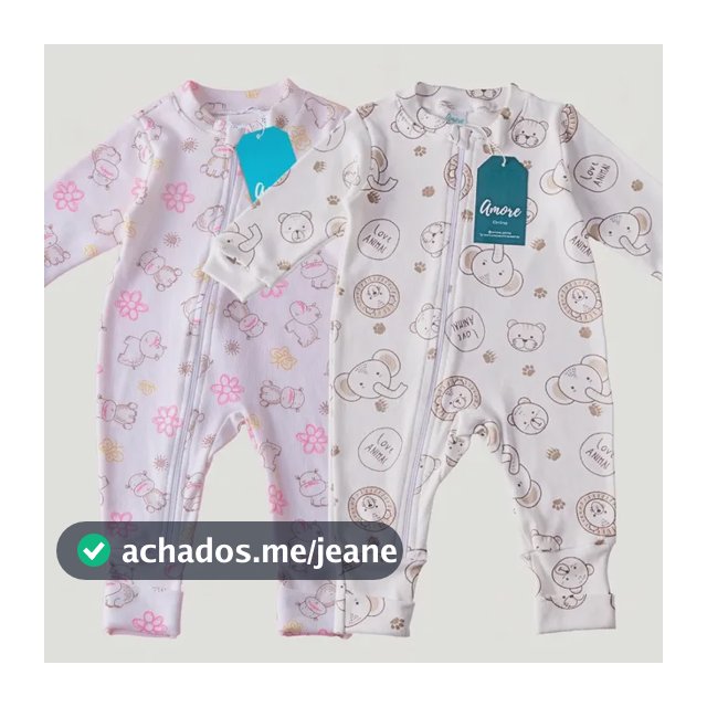 Macacão Amore Bebê Vira Pé Estampado Zíper 100% Algodão