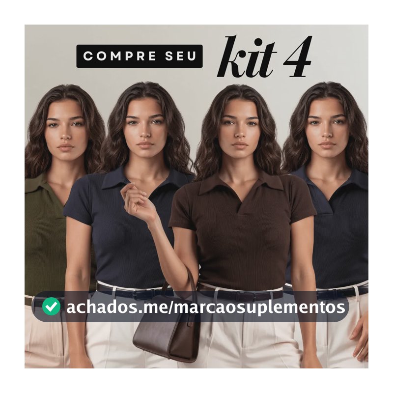 Kit 4 Camisa Gola Polo Feminina Canelada Manga Curta Lisa Dois Pretos Marrom E Verde P/m (36/42) Liso