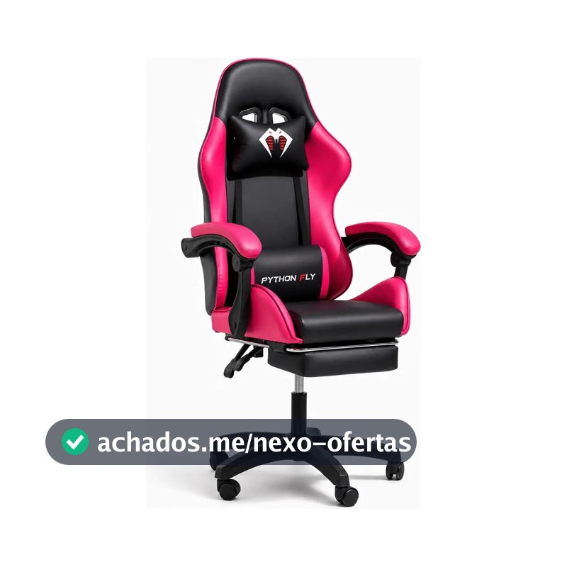 Cadeira Gamer Profissional Ergonômica Com Apoio Para Pés Preto E Rosa Couro Sintético