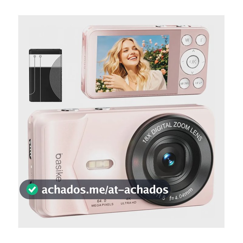 Basike Câmera Digital Portátil 4k Ultra Hd 64mp Máquina Fotográfica , 18X Zoom, Foco Automático e Função Webcam, Carregamento USB, Com Flash, Para Infantil,Iniciantes,Vlog