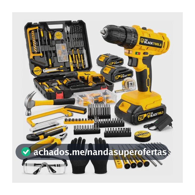 Parafusadeira Furadeira De Impacto 21v + Maleta Jogo 147 Pçs Amarelo E Preto 127/220v 60hz