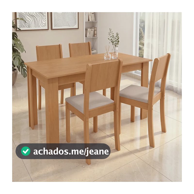 Conjunto Sala De Jantar Com 4 Cadeiras Grupo Lopas Easy Line Cor Amêndoa