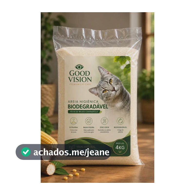 Areia Para Gatos 4kg Extrafina Biodegradavel Feita de Milho e Mandioca Anti Odor Baixa Poeira - Good Vision