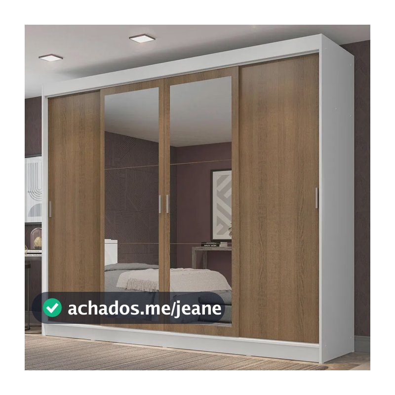 Guarda-roupa Casal Madesa Austin 4 Portas C Espelhos 3 Gav B Cor Branco/Rustic
