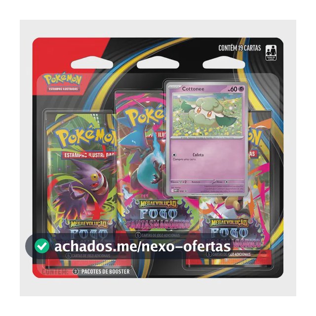 Blister Triplo Pokémon Megaevolução Fogo Fantasmagórico Português Cottonee