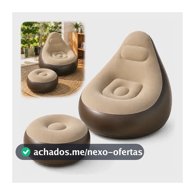 Sofá Inflável Poltrona Preguiços Com Pufe Para Praia Camping Bege