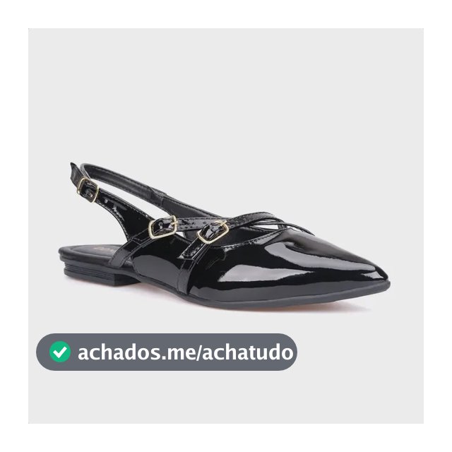 Sapatilha Feminina Slingback Em Verniz Bico Fino Com Fivelas