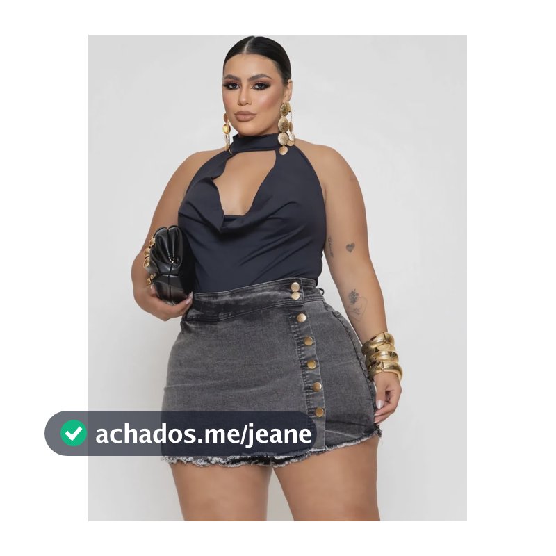 Short Saia Jeans Feminino Plus Size Elastano Botoes Lateral Grafite 54