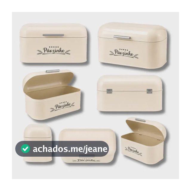 Porta Pão Retangular de Metal Com Tampa Creme Para Cozinha