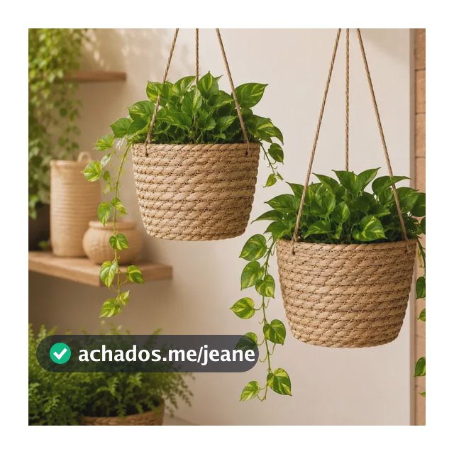 Kit 2 Cachepots Suspensos Fibra Natural Para Plantas Palha