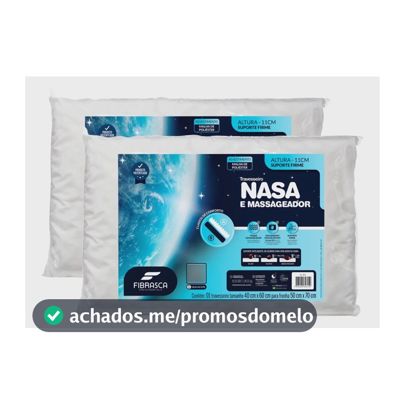 Kit 2 Travesseiro Nasa E Massageador Baixo 11cm Fibrasca Cor Branco