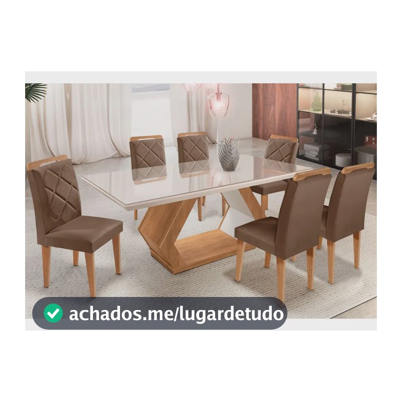 Mesa Alvorada 180 Tp Mdf Vidro Canto Reto 6 Cadeiras Rufato