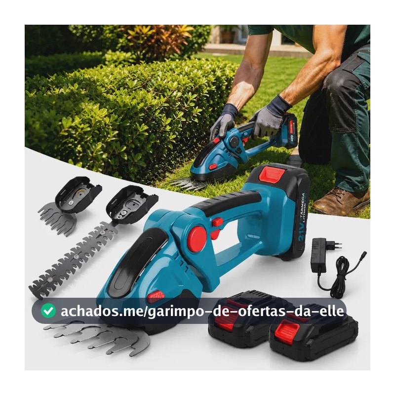 Dois Em Um Aparador Elétrico Cerca Viva 850w 2 Baterias 21v Azul
