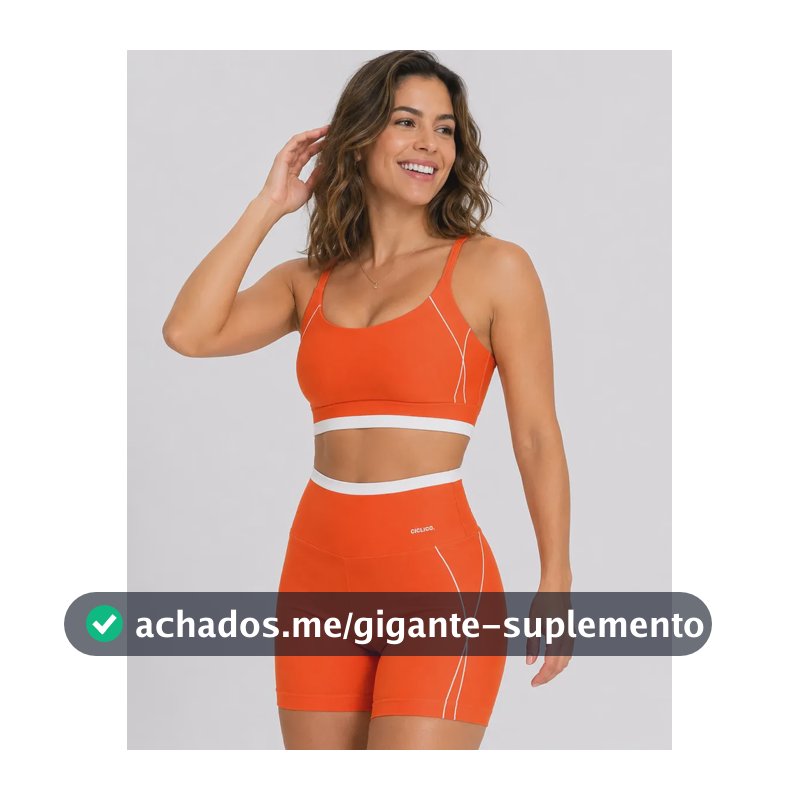 Conjunto Academia Feminino Short Top Com Elastano Treino Laranja Liso G