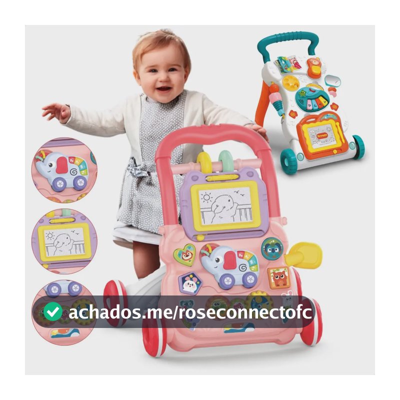 Andador Educativo Empurrar Infantil Bebê Musical Brinquedo Atentu Rosa