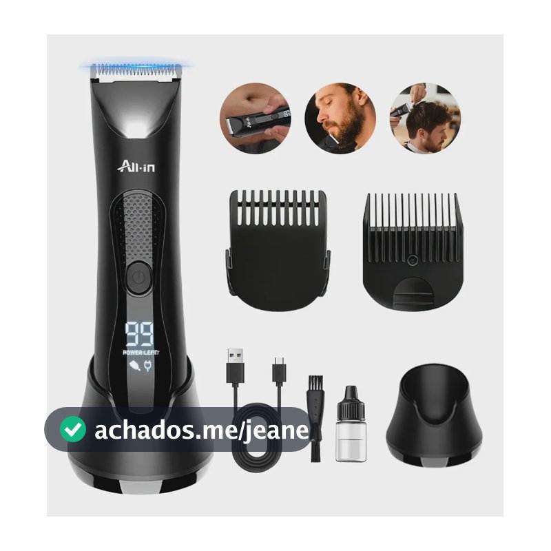 All-in Barbeador Eletrico Aparador de Pelos Zona Intima Aparelho de Barbear Depilador Pelo Sem Dores Corporal Shaver Homen Com Luz LED e Base a Prova da Agua Portatil