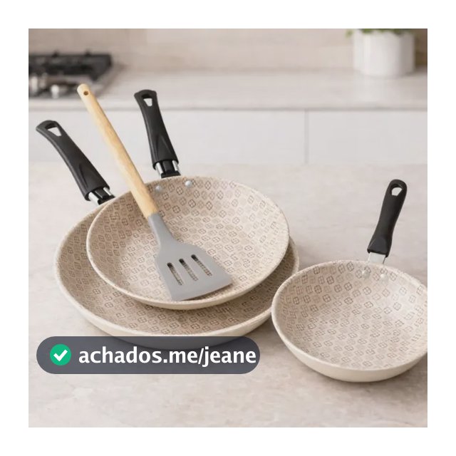Jogo 4pcs Frigideiras Antiaderentes 14cm 18cm 22cm Espatula Creme