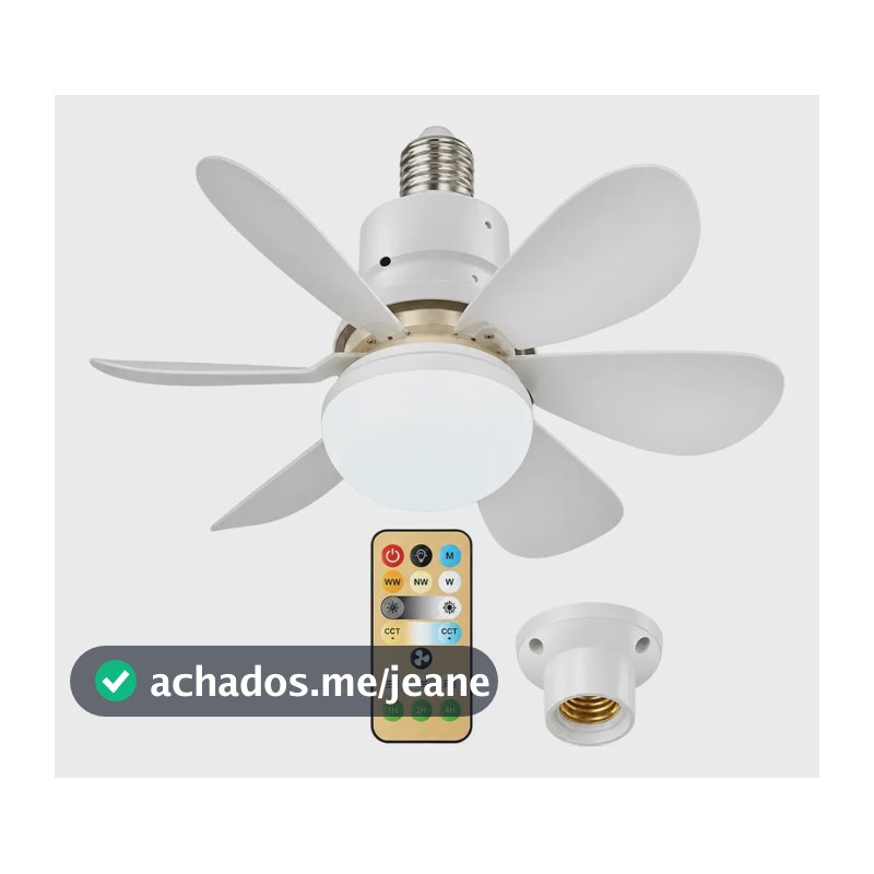 Lâmpada Ventilador Teto E27 6 Helices Controle Remoto Branco Branco 127/220v 6