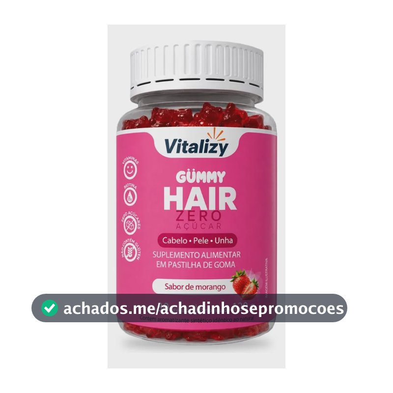 Gummy Hair Biotina Vitalizy 30 Gomas Morango Zero Açúcar Morango