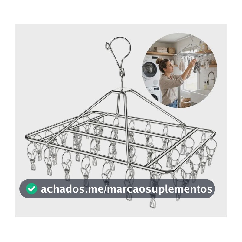 Varal Inox Suspenso 40 Prendedores Fixos Para Secagem Roupas Prata