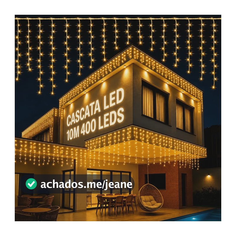 Cascata 10m 400 Leds Fixa Luz Quente Fria Conector M/f Branco Quente 127v