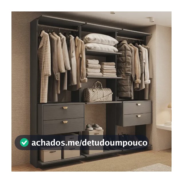 Guarda-roupas Closet Modulado Alasca 180cm 3 Peças Com 4 Gavetas Laterais E Cabideiros Preto Touch Carraro