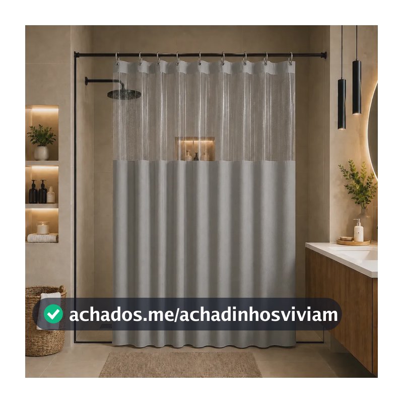 Cortina Box Banheiro Lisa Antimofo Com Visor Transparente - PVC Leve e Elegante Cinza 138x198cm