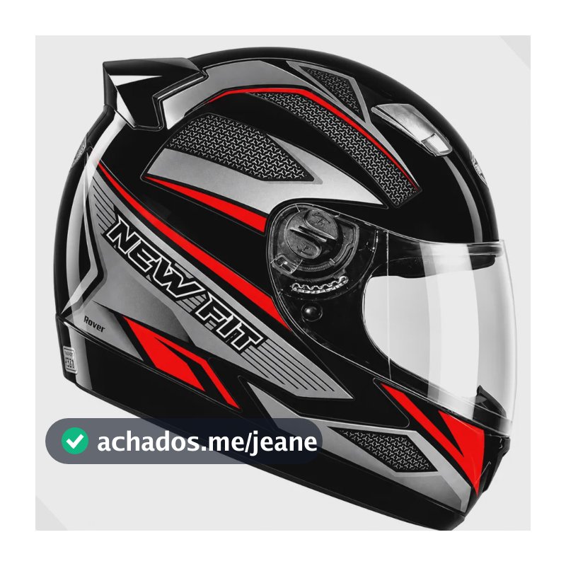 Capacete Fechado Ebf New Fit Rover Esportivo Moto Preto Preto C/ Vermelho Rover Brilhante 57/58