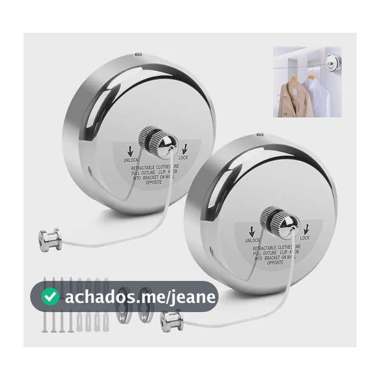 Kit 2 Varal Retratil Para Roupas Interior Exterior