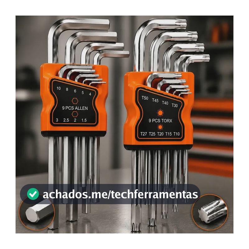 Jogo Chave Allen E Torx Longa Kit 18 Peças Profissional Aço Aço Cromado