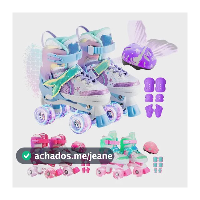 Patins Infantil Ajustável 4 Rodas Rodinha Led Kit Proteção
