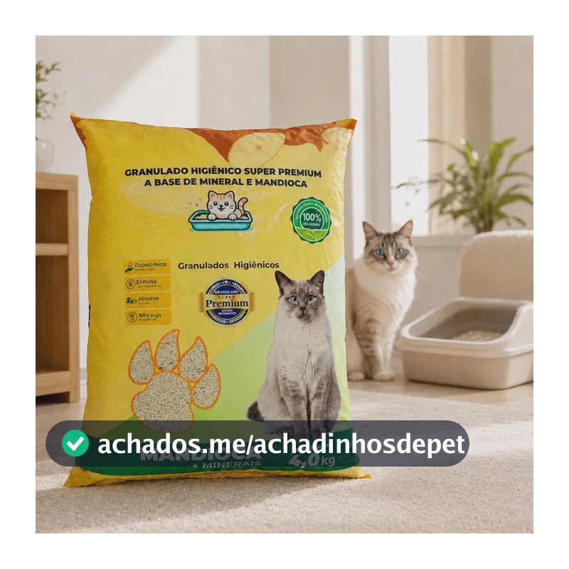 Areia Higiênica Granulado Para Gatos 4kg Mandioca + Minerais Controle De Odores Alta Absorção Econômica Biodegradável Não Suja Patinhas Rende Mais Banheiro Sanitário Pet Super Premium