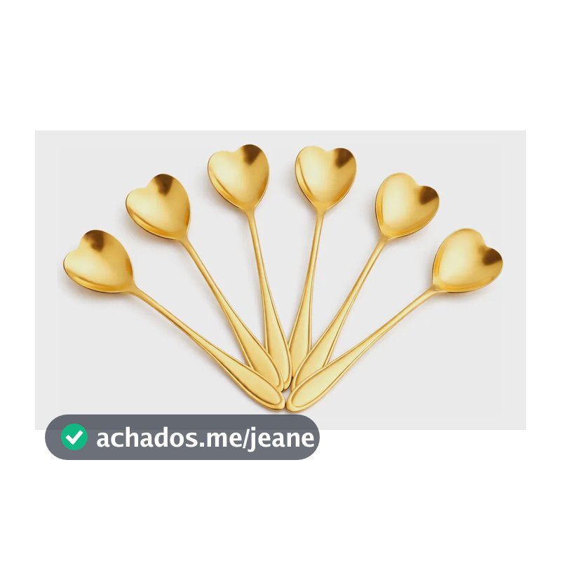 Jogo De Colher Café E Chá Luxo Premium Coração Dourada 6un Dourado